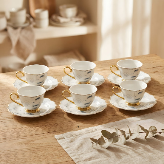 Coffee Cup and Saucer Set - 6 Pcs